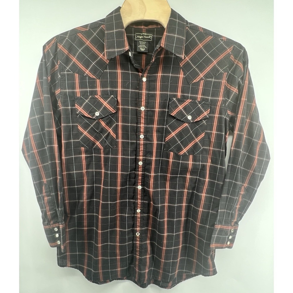 High Noon Western Shirt Pearl Snap XLT XL Tall Lot of 2 Blue Black Plaid L/S - Picture 5 of 10